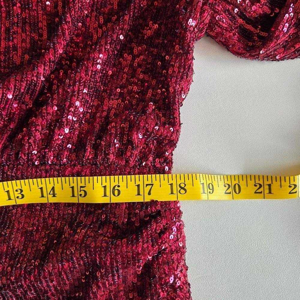 Sachin & Babi Burgundy Sequin Midi Dress L Designer Runway Glam Luxe Holiday NYE - Picture 10 of 14
